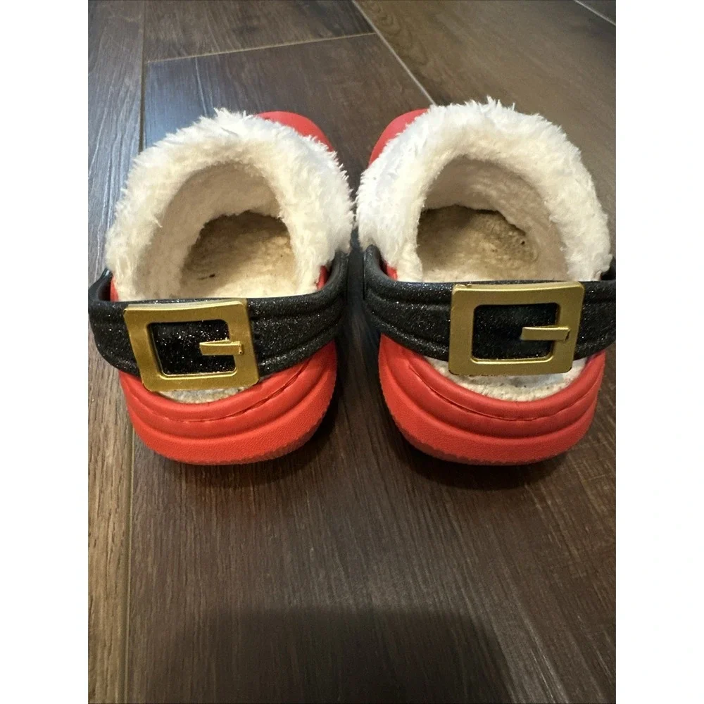 Crocs Toddler Classic Santa Belt‎ Fur Lined Clog Red / White Size Child 5C